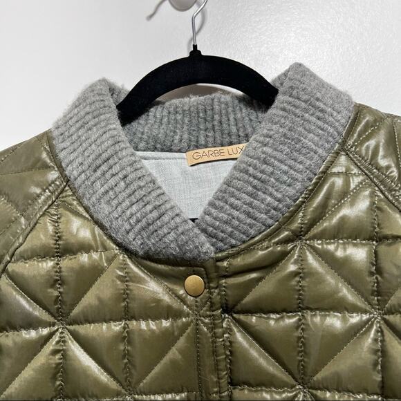 GARBE LUXE Catherine Puffer Cropped Quilted Jacket Size L Army Green - Picture 9 of 13